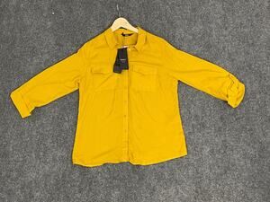 Only Shirt Womens 10 Button Up Tunic Blouse Top Yellow Roll Tab Sleeve N307